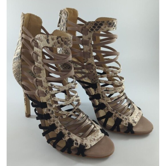 Steve Madden Sleik Snake Cage Heels Sandals Size 7M - Picture 1 of 8